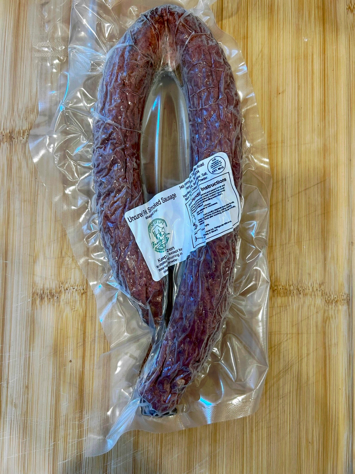 Uncured pork smoked sausage